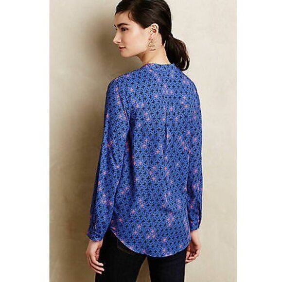 MAEVE Anthropologie Eva Wrap Novelty Print High-Low  Pocket Blouse Size 0 - Picture 2 of 8
